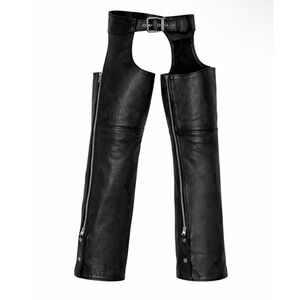 FIRST Genuine Leather Motorcycle Chaps Size XS Black Biker Zip Riding Pants‎